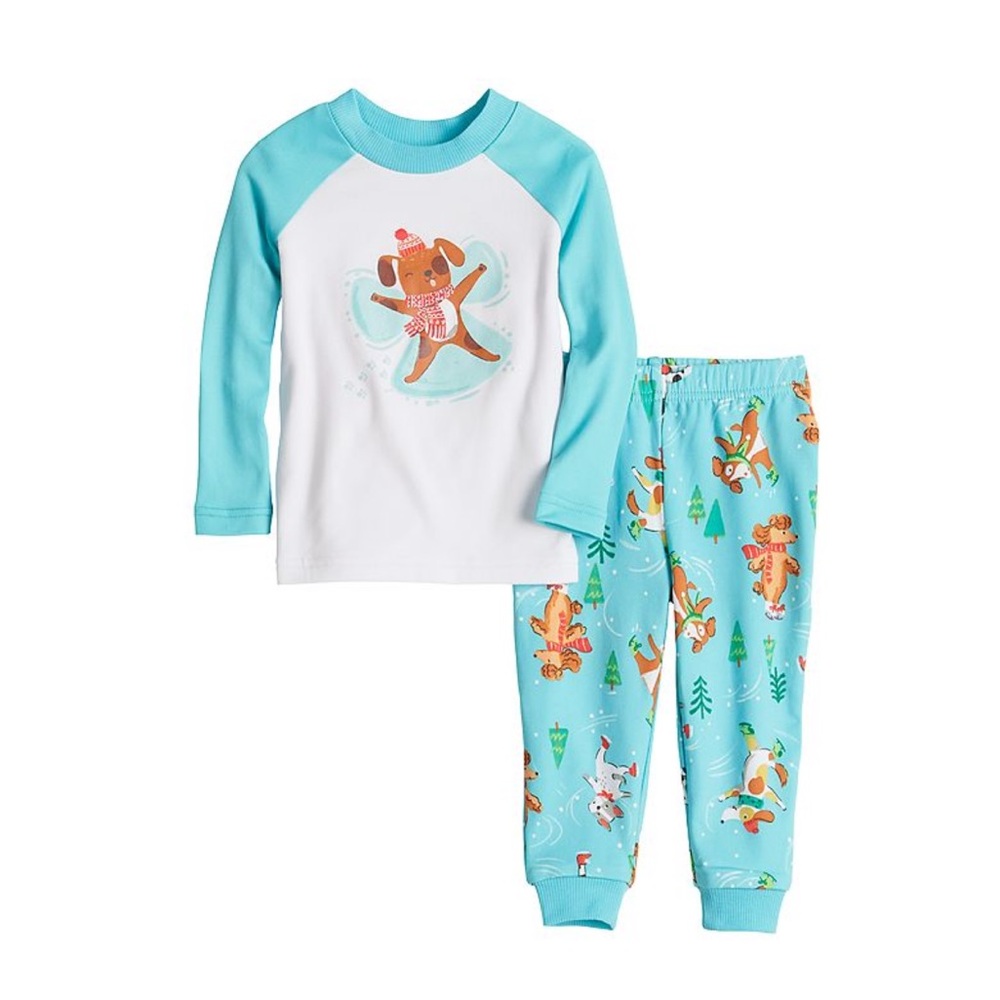Blue and White Pajama Set with Cartoon Animal Design 24 months dogs soft